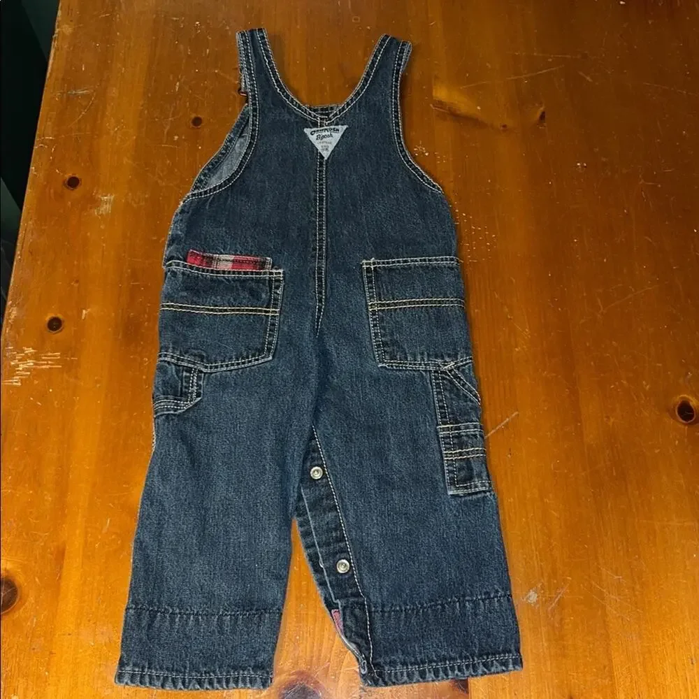 Oshkosh Bigosh Kids Denim Overalls with Red Plaid Patch Size 12M